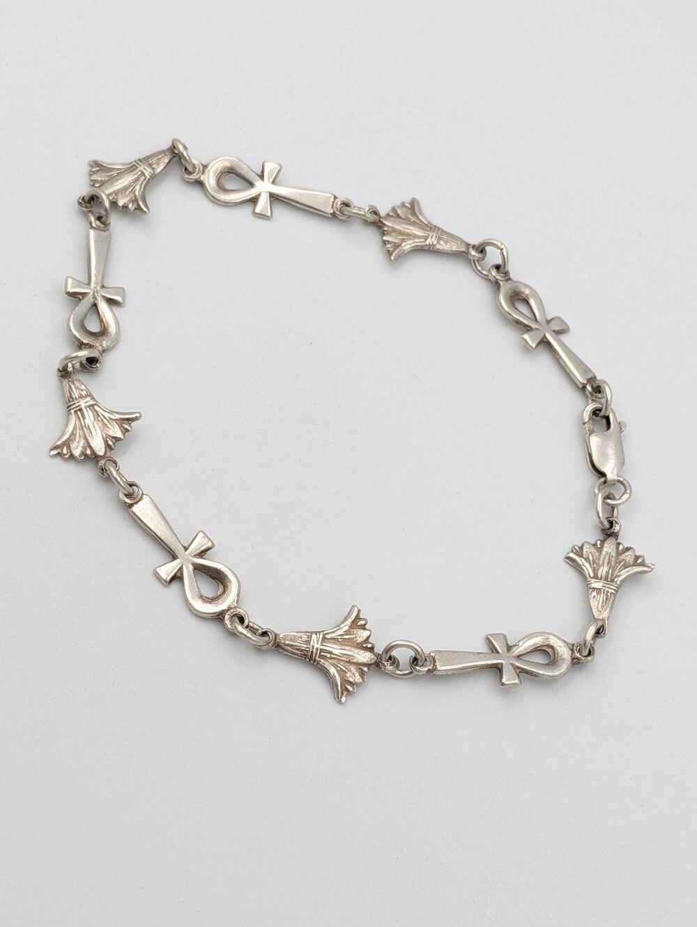 Vintage 925 sterling silver Ankh Cross Key of Life Egyptian Bracelet or Anklet
